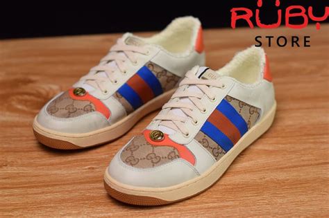 Giày Gucci Screener Leather Sneaker Replica 11trắng Xanh Cam Gucci