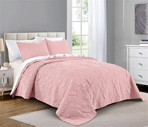 Quilt Set Full Queen Size Baby Pink Oversized Bedspread Soft Microfiber Coverlet For All
