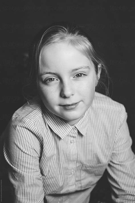 Black And White Portrait Of A Tween Girl By Stocksy Contributor Helen Rushbrook Stocksy