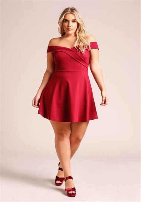 Plus Size Clothing Plus Size Cross Over Off Shoulder Flared Dress Debshops Curvy Dress
