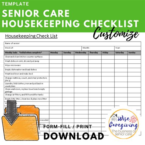 Housekeeping Checklist Template For Seniors Wise Caregiving