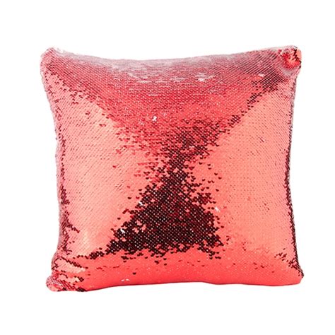 Flip Sequin Pillow Cover Red W White