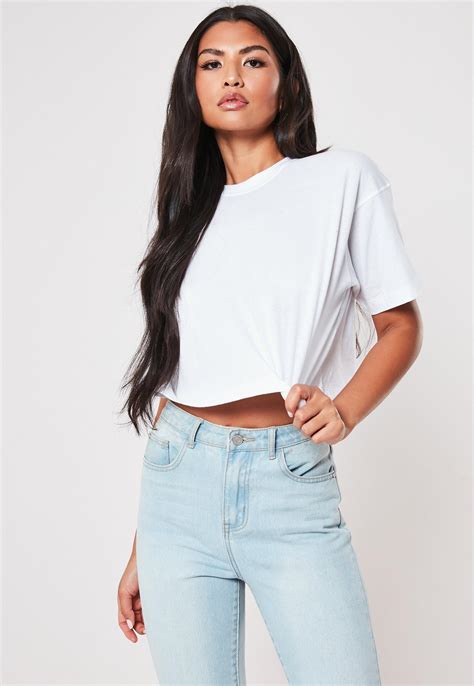 White Crew Neck Cropped T Shirt Missguided