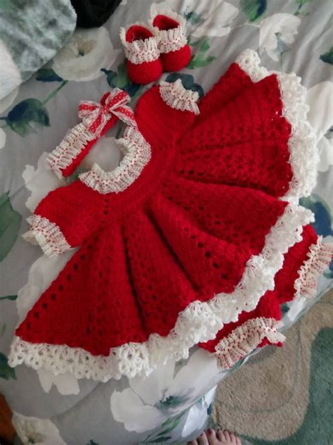 Beautiful Christmas Crochet Baby Dress Set Comes With Etsy With Images