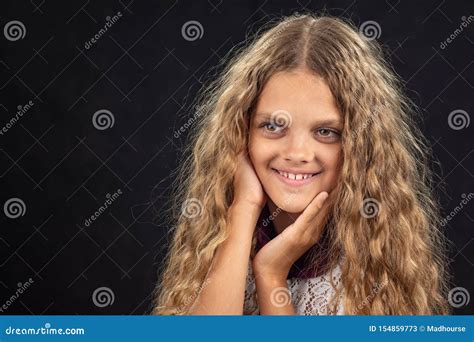 closeup portrait of a cheerful ten year old girl who looks left stock image image of posing
