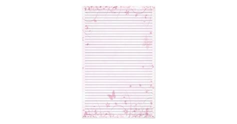 Pink Flowers Butterflies Lined Stationery Paper