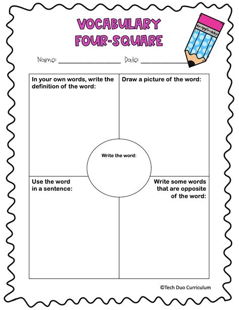 Digital Vocabulary Four Square Vocabulary Academic Vocabulary