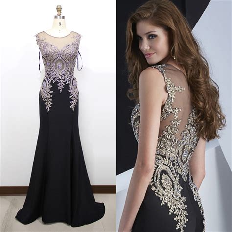 Elegant Black Mermaid Evening Dress Plus Size 2 16 Beaded Gold Lace