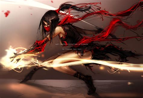 Aditya S Kunoichi Black Hair Gauntlet Anime Red And Black Ninja Girl