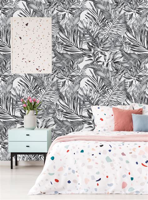 Removable Wallpaper Self Adhesive Wallpaper Gray Tropical | Etsy | Removable wallpaper ...