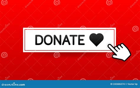 Donate Heart Red Button In Flat Style Vector Flat Illustration Stock