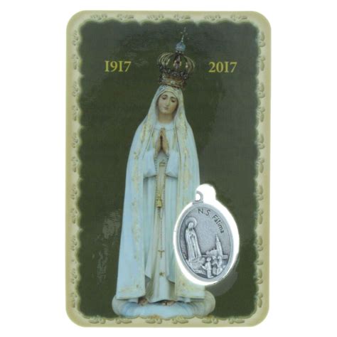 Our Lady Of Fatima Prayer Card With Medal Religious Pictures