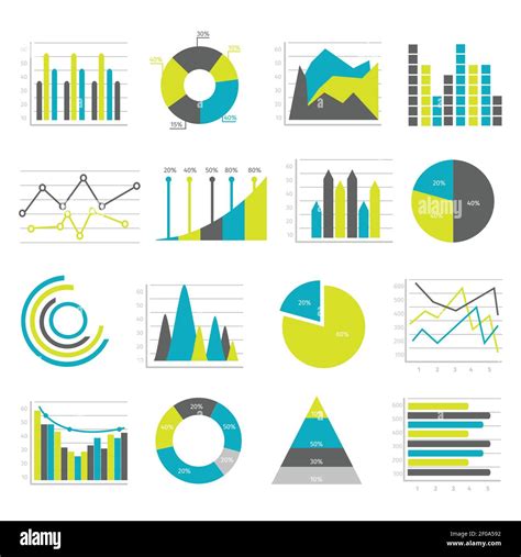 Colored And Isolated Graphs Flat Icons Set Different Types Of Charts