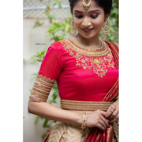 Gold Beige And Red Traditional Half Saree Set Anju Shankar Label