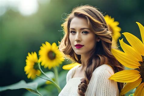 Premium Ai Image A Woman With A Red Lips And A Yellow Flower In Her Hair