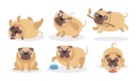 Premium Vector Cute Cartoon Pugs Carries A Stick Itches Asks For Food