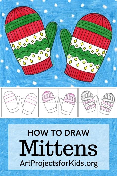 easy how to draw mittens tutorial and mitten coloring page
