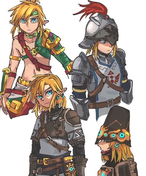 Legend Of Zelda Breath Of The Wild Art Link In Different Armor Sets