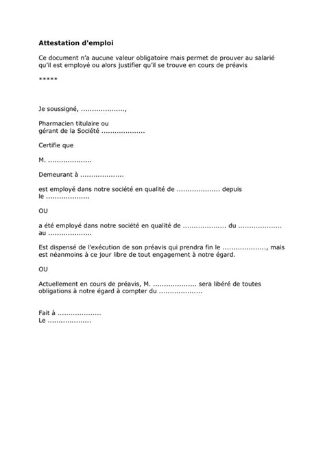 Modelé Dattestation D Emploi Doc Pdf Page 1 Sur 1