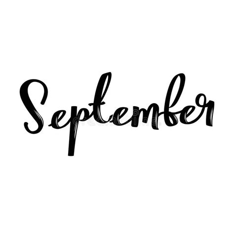 September Handwritten Month Name On White Background Black
