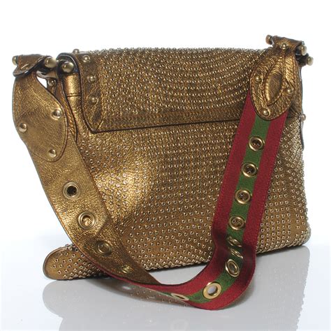 Gucci Leather Studded Pelham Flap Bag Gold 42714