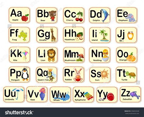 Cute Alphabet Letters Words Vector De Stock Libre De Regalías