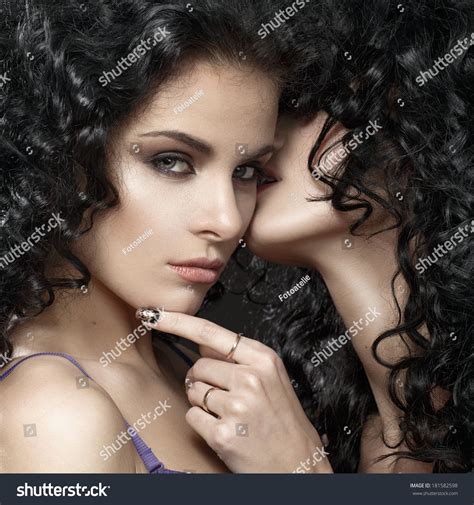 Tender Kiss Of Two Brunettes Homosexuality Lesbians Kissing Stock Photo Shutterstock