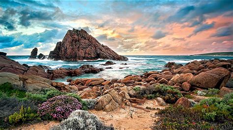 Nature Landscape Sand Rocks Mountains Sky Clouds Sunset Water