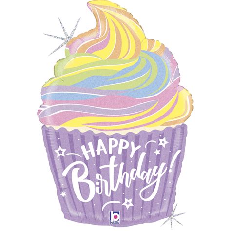 Pastel Holographic Birthday Cupcake 27 Foil Balloon