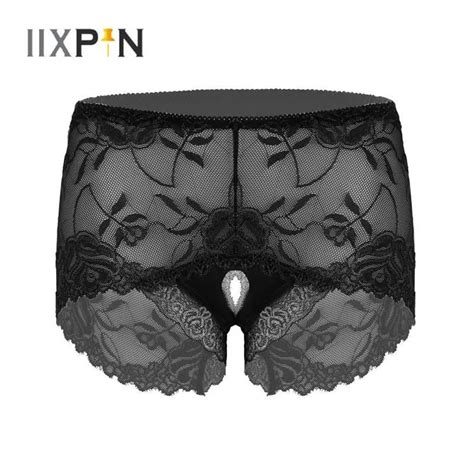sexy women lingerie open crotch panties see through lace patchwork mid waist erotic crotchless