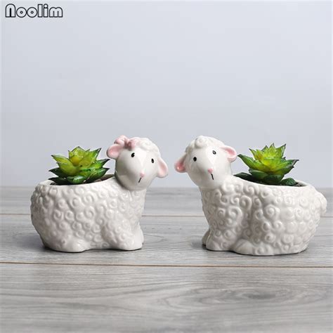 Noolim Cute Ceramic Couple Sheep Succulent Pots Pastoral Succulent