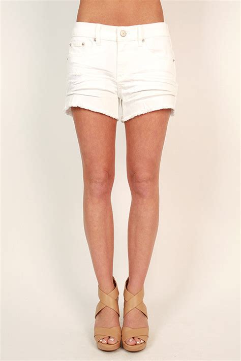 Distressed Cut Off Jean Shorts In Optic White • Impressions Online Boutique