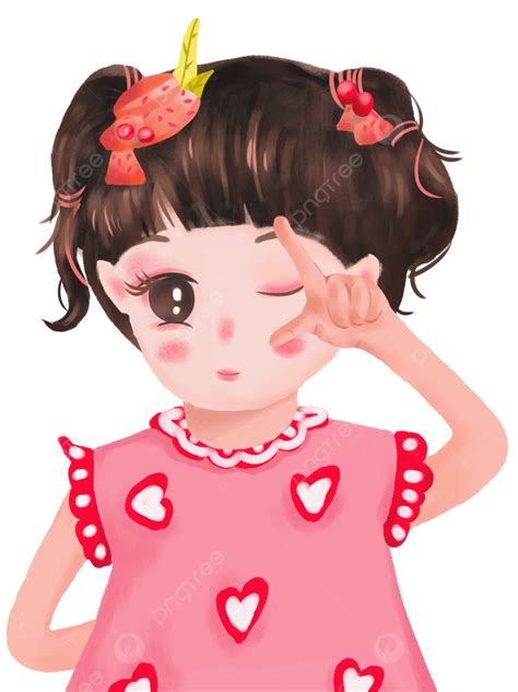 Cute Little Girl Cartoon Character Hand Painted Girl Girl Winking