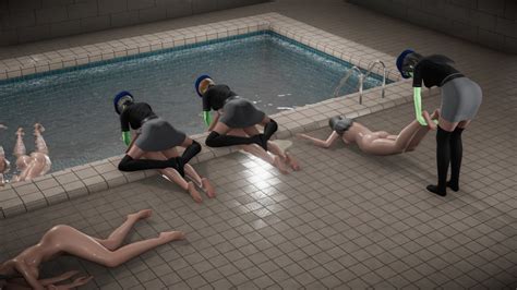 Original Absurdres Highres 3d Black Hair Corpse Drowned Multiple Girls Nude Pool