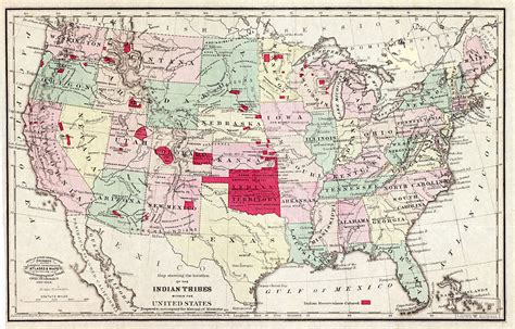 1868 Historic Map Showing Location Of Indian Tribes Within The Us