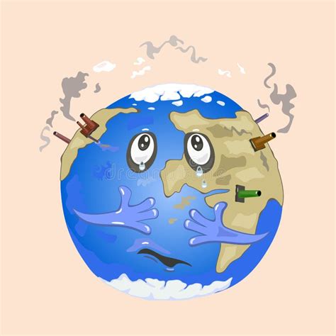 Planeta De Dibujos Animados Sufre De Contaminación Del Aire Ilustración