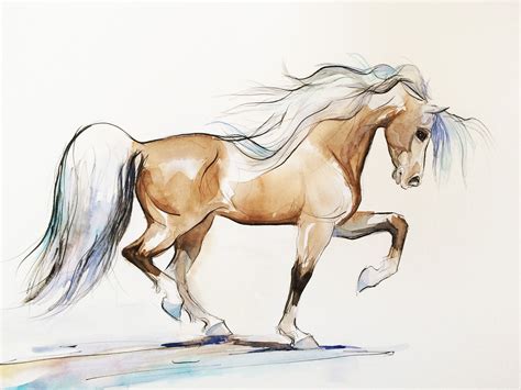 Watercolor Prancing Horse Art By Susan Iwakoshi