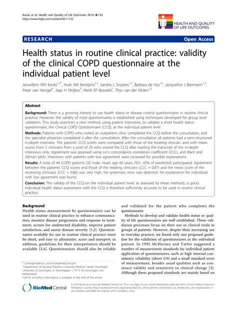 Pdf Health Status In Routine Clinical Practice Validity Of The
