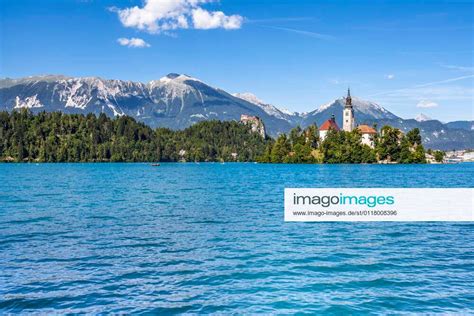 Slovenian Climatic Health Resort Bled Lake Landscape With Marienkirche