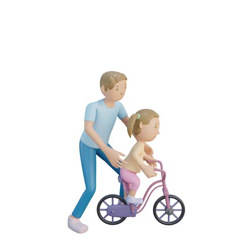 3d Render Father And Daughter Ride Bicycle Illustration 8843431 Png