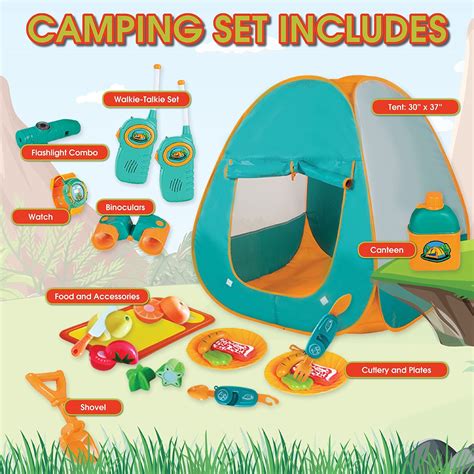 Mitcien Kids Camping Play Tent With Toy Campfire Marshmallow Fruits