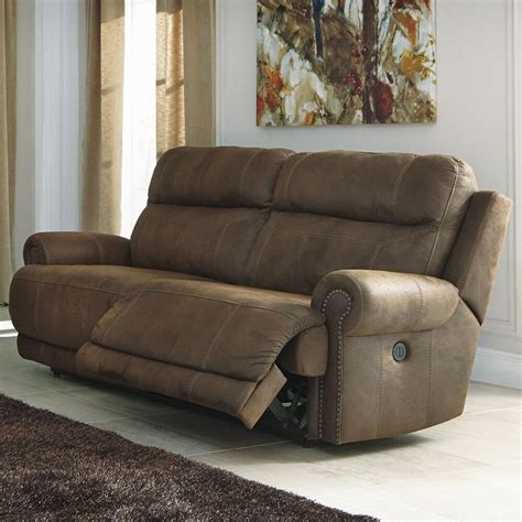 Signature Design By Ashley Austere Reclining Power Sofa In Brown