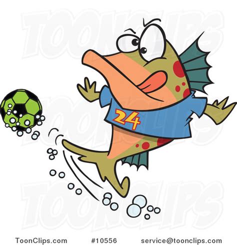 Cartoon Fish Playing Soccer 10556 By Ron Leishman