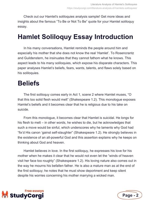 Hamlet S Soliloquies Analysis Free Essay Example
