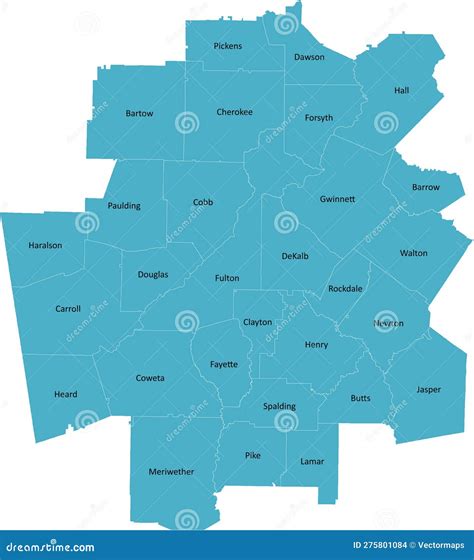 Karte Der Region Atlanta Mit Bezirksvektoren Vektor Abbildung