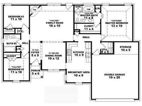 3 bedroom / 2 bath living area= 1255 sq. one story house plans 4 bedrooms | 4 bedroom house plans ...