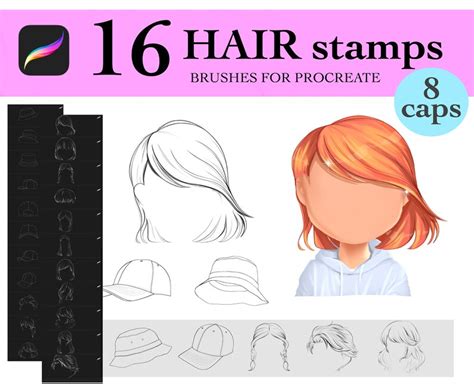 Hair Stamps Brushes Procreate Procreate Caps Brushes Curly Etsy