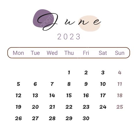 Aesthetic June 2023 Calendar With Purple Blobs June 2023 Juni 2023