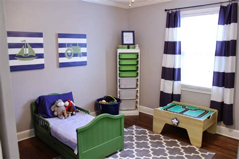 You could utilize various colors with vibrant patterns. navy blue & green toddler boy bedroom; transportation ...