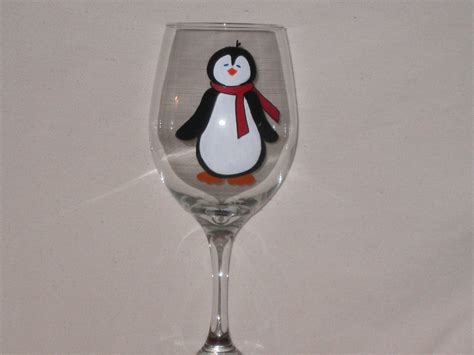 Hand Painted Penguin Wine Glass By Janjackson On Etsy